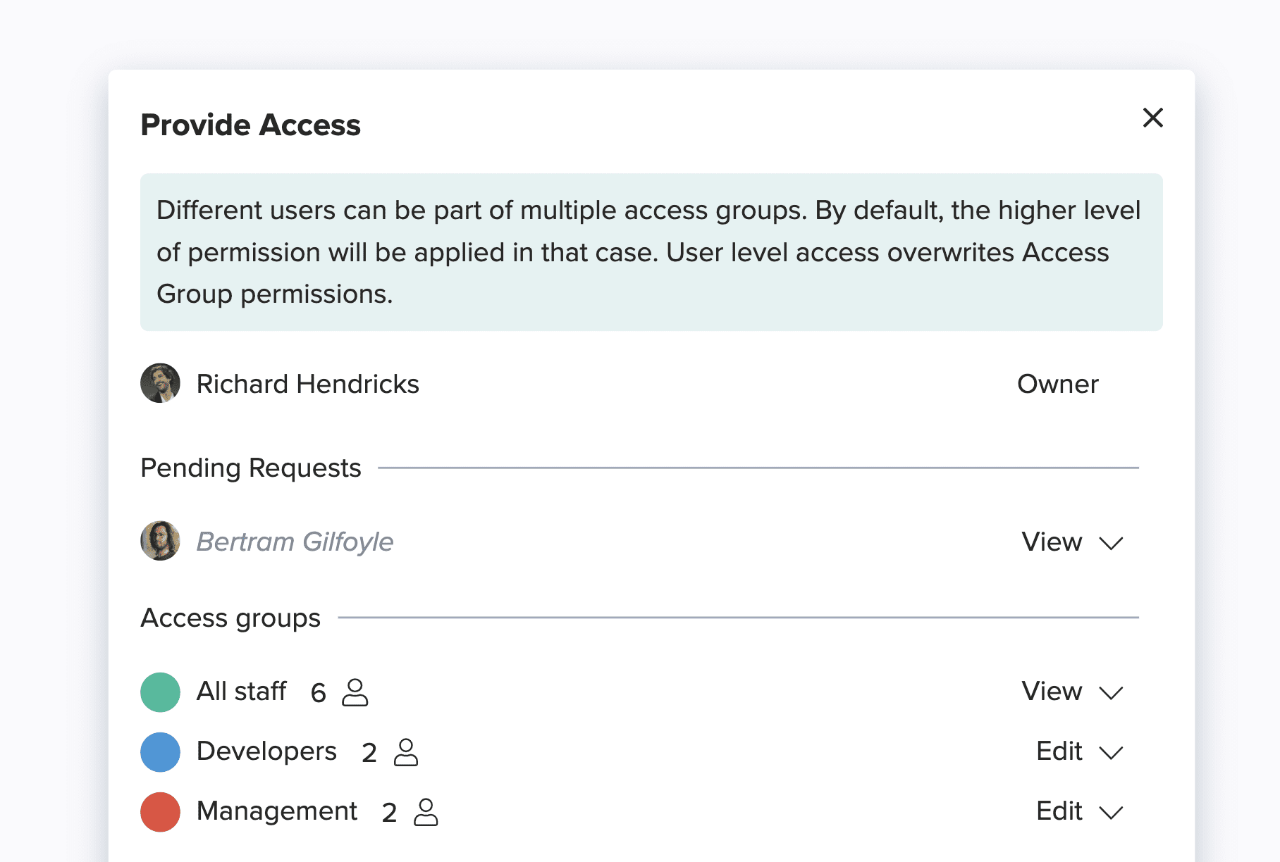 Request access - pending pop