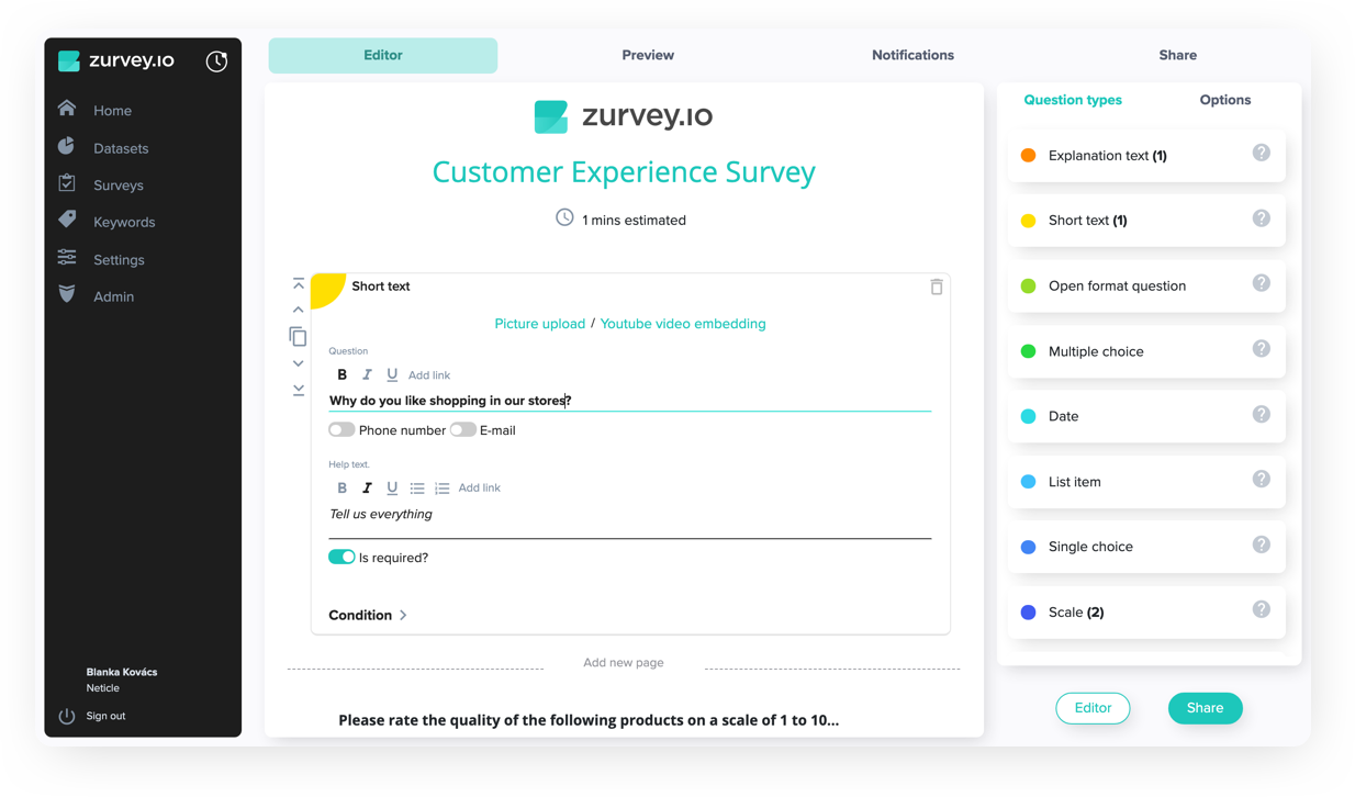 Screenshot - survey creation