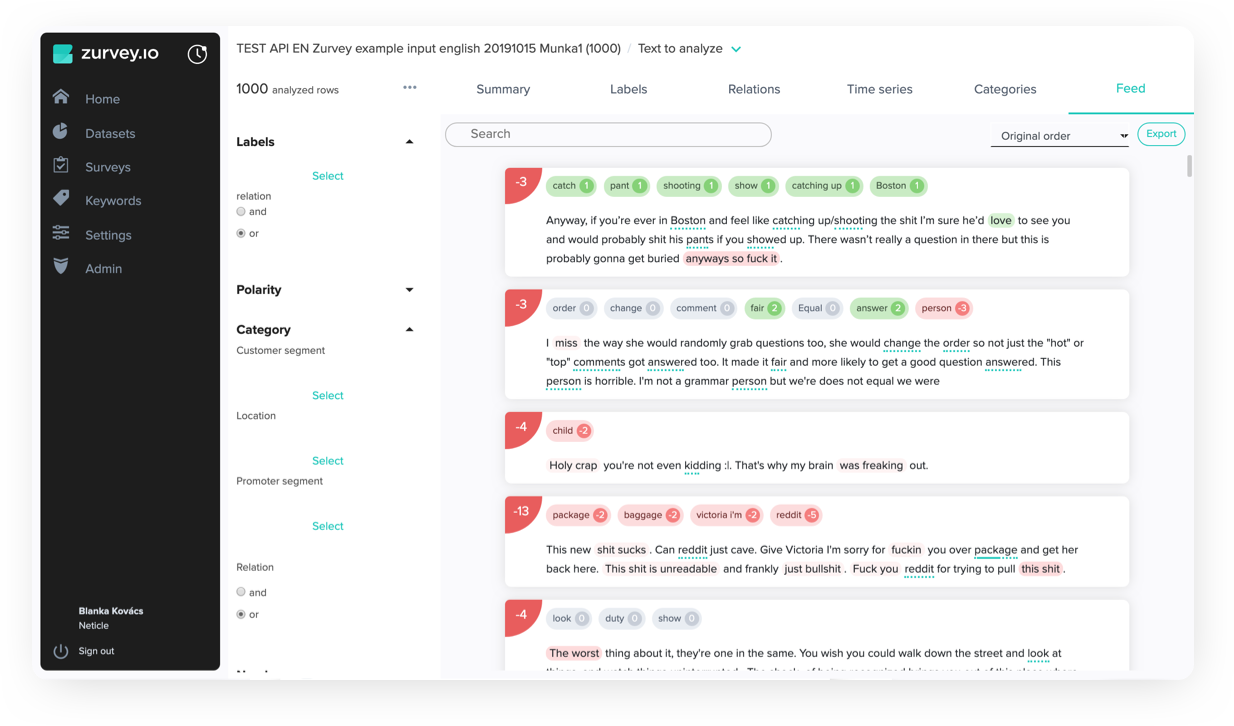 Screenshot - analysis with keywords